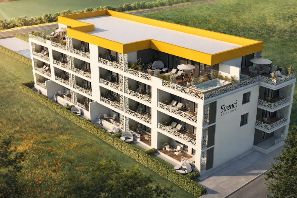 Vizualizare 3D aeriană ansamblu rezidențial Sirenei Residence Costinești